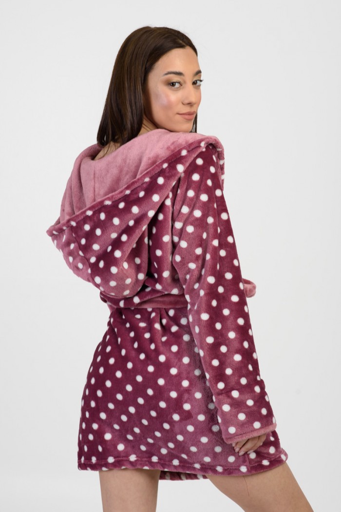KOYOTE Fleece Robe KOYOTE with polka dot hood KΓ5312 BORNTO