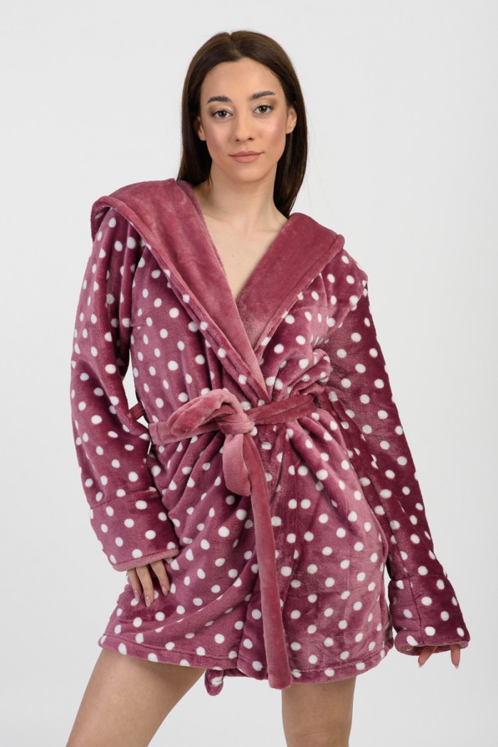 KOYOTE Fleece Robe KOYOTE with polka dot hood KΓ5312 BORNTO