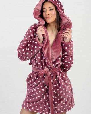 KOYOTE Fleece Robe KOYOTE with polka dot hood KΓ5312 BORNTO