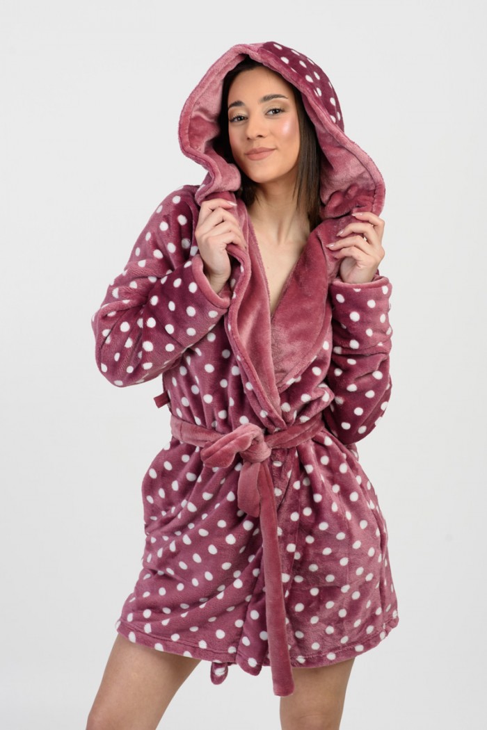 KOYOTE Fleece Robe KOYOTE with polka dot hood KΓ5312 BORNTO