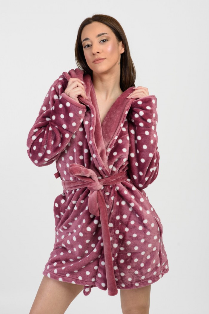 KOYOTE Fleece Robe KOYOTE with polka dot hood KΓ5312 BORNTO