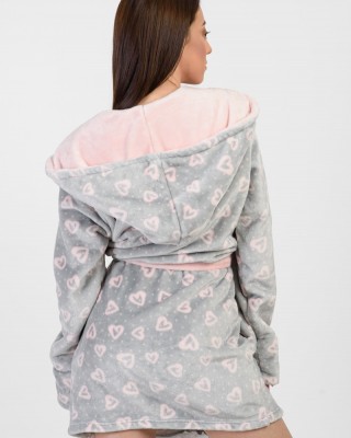 KOYOTE Fleece Robe KOYOTE with hood Hearts KΓ5312 GREY