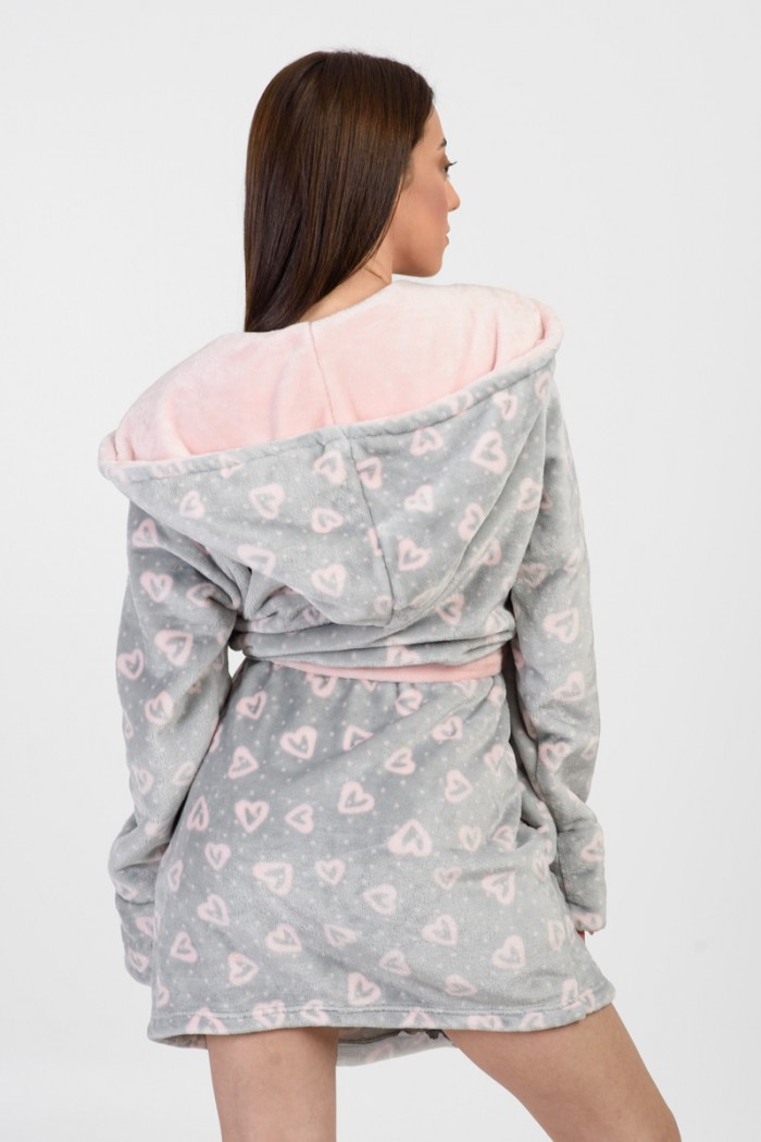 KOYOTE Fleece Robe KOYOTE with hood Hearts KΓ5312 GREY