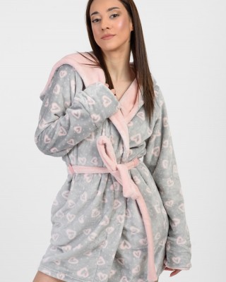 KOYOTE Fleece Robe KOYOTE with hood Hearts KΓ5312 GREY