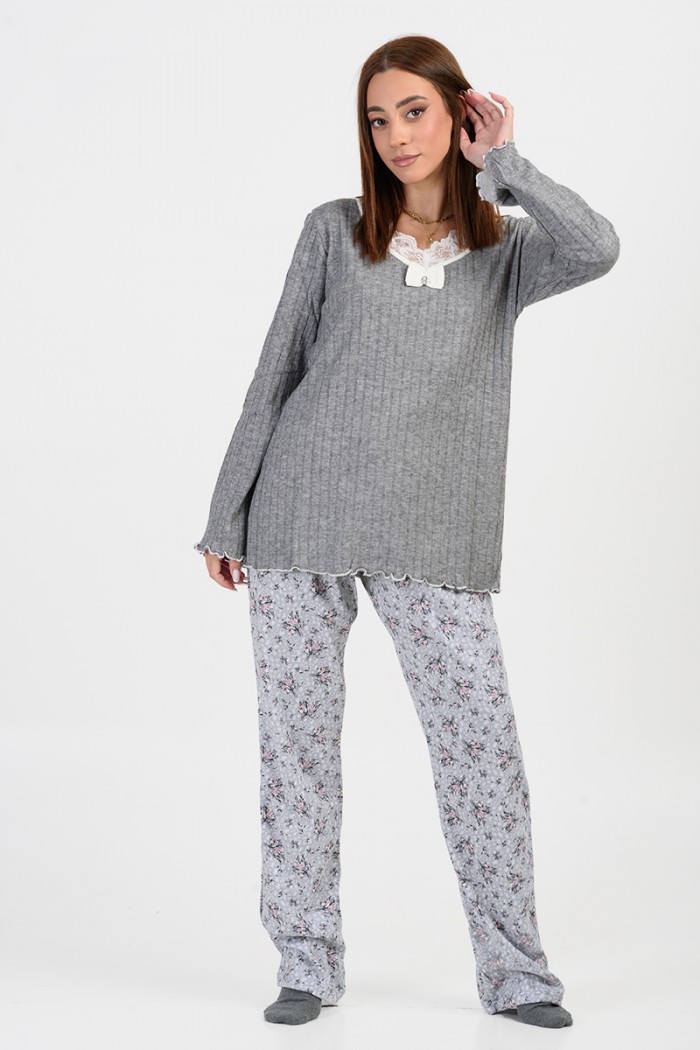 Women's Winter Pajama KOYOTE with V Neckline KΓ5341