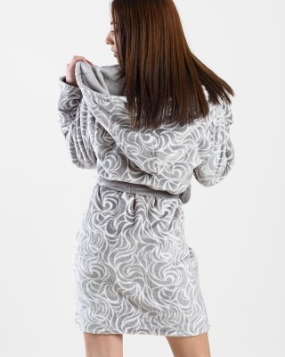 FLEECE ROBE WITH KOYOTE BUTTONING KC5458 STRIPES POLKA DOT