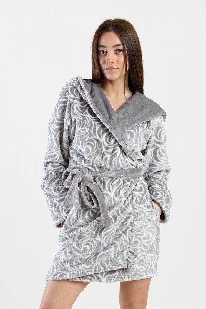 FLEECE ROBE WITH KOYOTE BUTTONING KC5458 STRIPES POLKA DOT