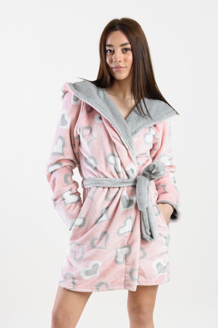 FLEECE ROMPER WITH KOYOTE EARRINGS KC5458 PINK HEART