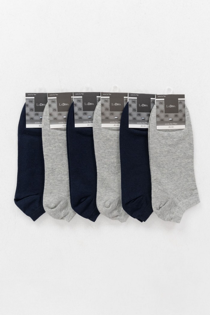 Short Socks Basic 6 Pack Blue and Grey