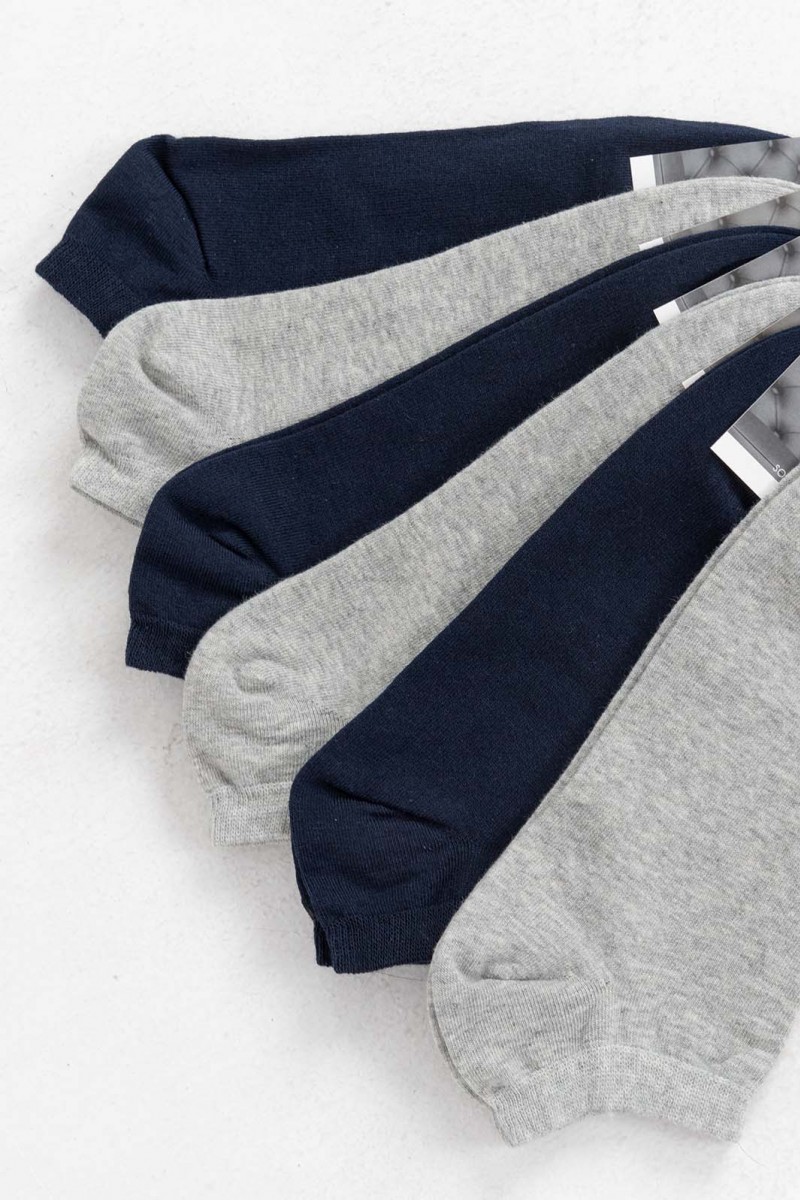 Short Socks Basic 6 Pack Blue and Grey