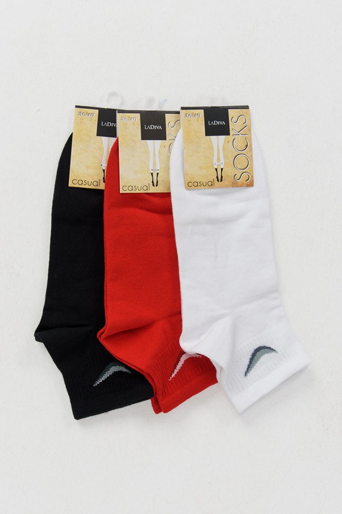 Halbe Socken LA DIVA 3 Stück Schwarz Rot Rot Weiß