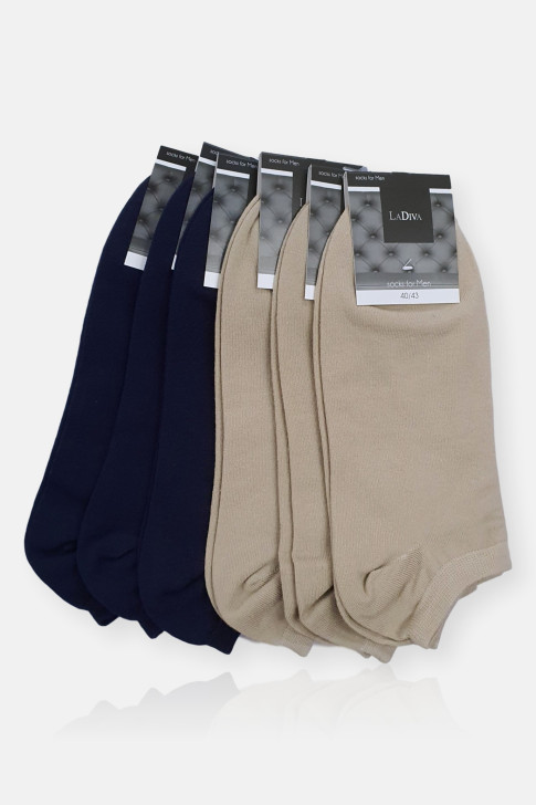 UNISEX Short socks socks LADIVA NAVY and Beige 6Pack