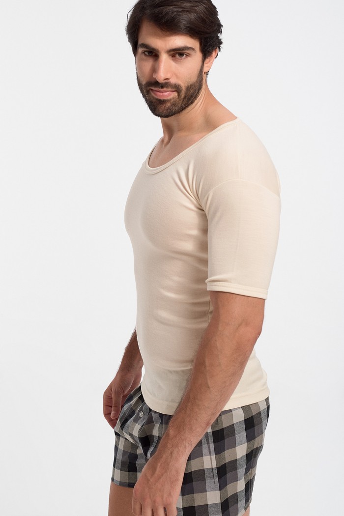 Lilis Kurzarmschal aus Wolle - Beige