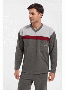 Herren Winterpyjama LION klassisch mit V Grau
