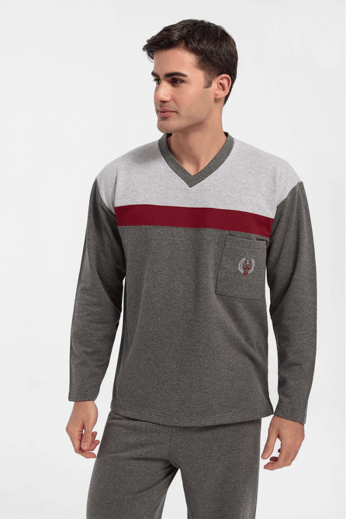 Men's Winter pajamas LION classic with V Grey