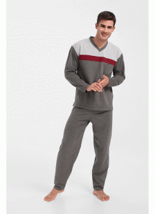 Herren Winterpyjama LION klassisch mit V Grau