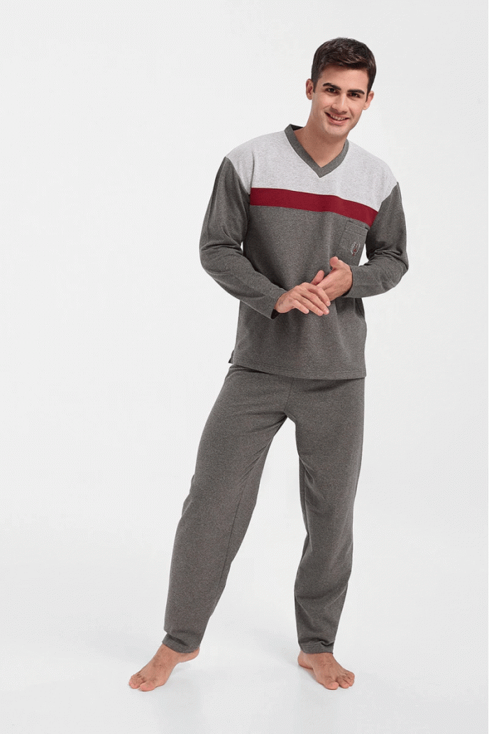 Men's Winter pajamas LION classic with V Grey