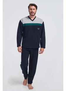 Herren Winterpyjama LION klassisch mit V Dunkelblau Herren Winterpyjama LION klassisch mit V Dunkelblau