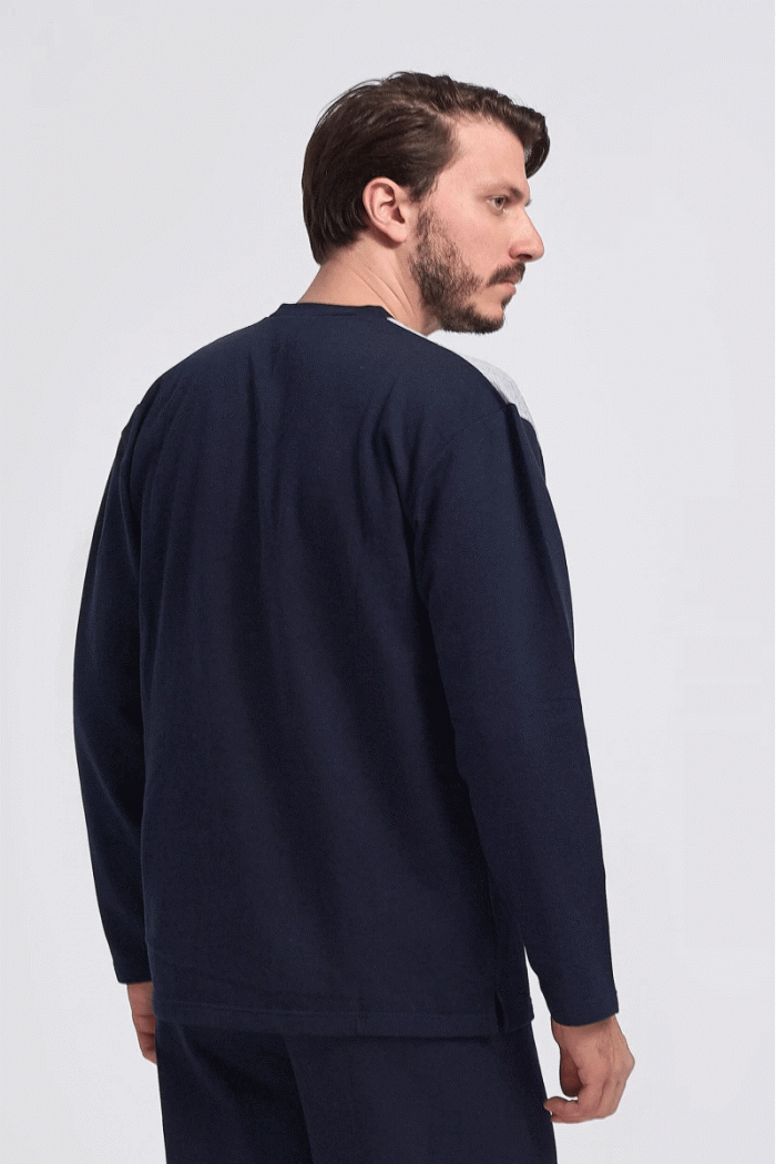 Men's Winter pajamas LION classic with V Dark Blue