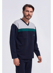 Herren Winterpyjama LION klassisch mit V Dunkelblau Herren Winterpyjama LION klassisch mit V Dunkelblau
