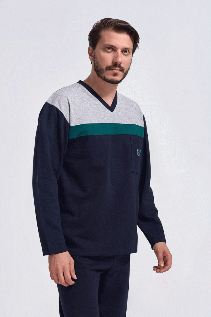 Men's Winter pajamas LION classic with V Dark Blue