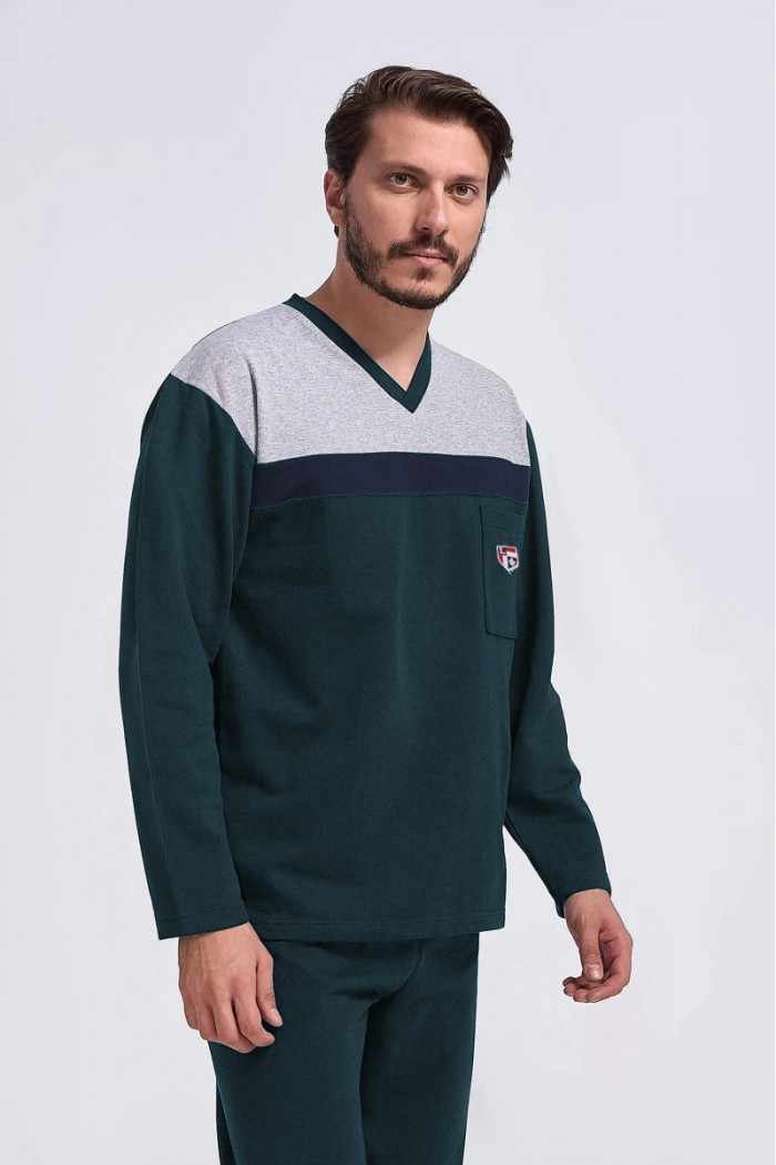 Men's Pajamas LION classic with V PETROL