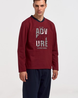 Men's winter pajamas LION Adventure Bordeaux