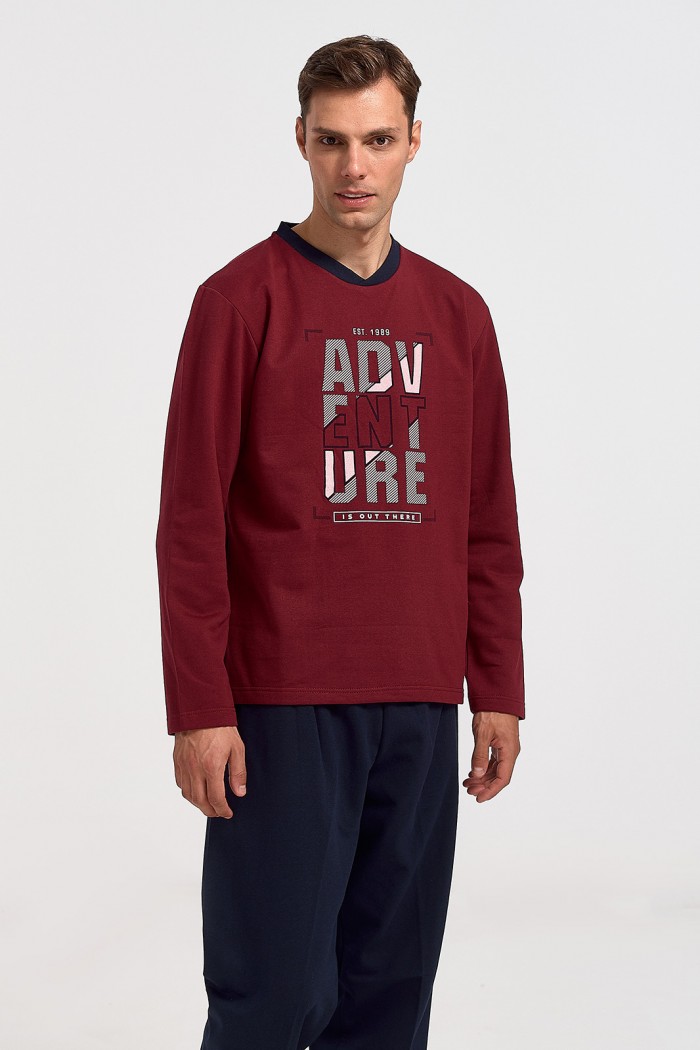 Men's winter pajamas LION Adventure Bordeaux