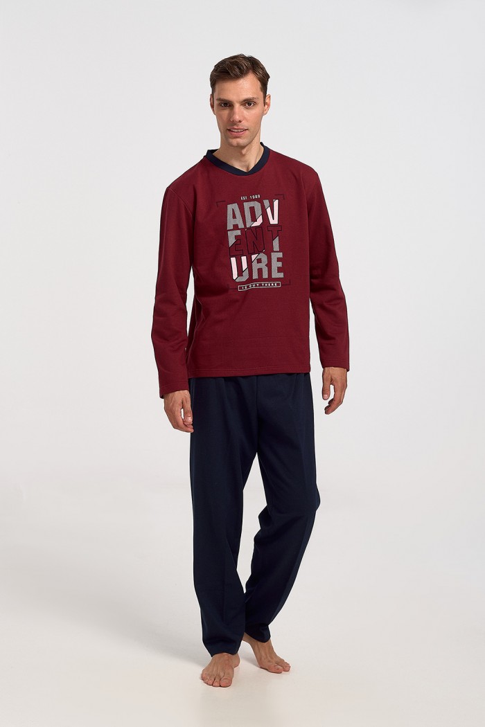 Men's winter pajamas LION Adventure Bordeaux