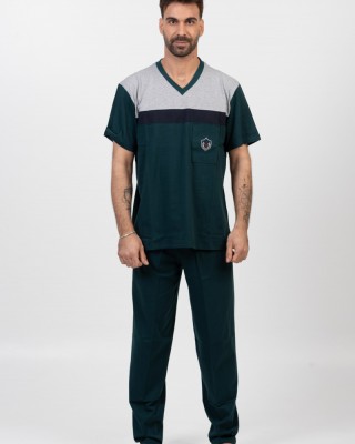 Herren Schlafanzug LION mit 2 Hosen Zypressengrün 02