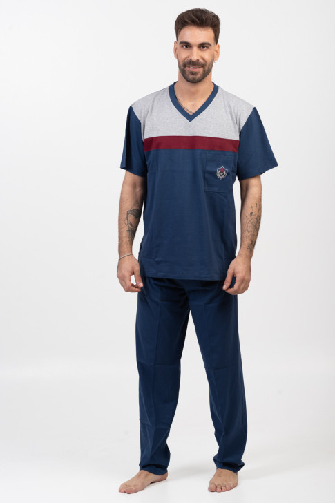Herren Schlafanzug LION mit 2 Hosen Blau Raph 03