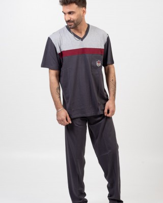 Herren Schlafanzug LION mit 2 Hosen Anthrazit 04