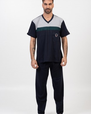 Herren Schlafanzug LION mit 2 Hosen Navy 01