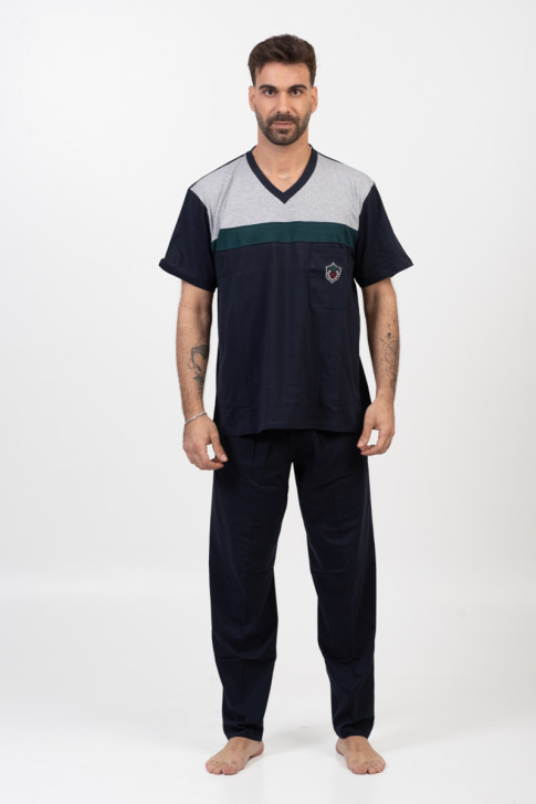 Herren Schlafanzug LION mit 2 Hosen Navy 01