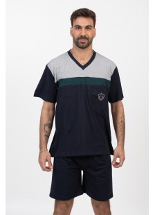 Herren Schlafanzug LION mit 2 Hosen Navy 01