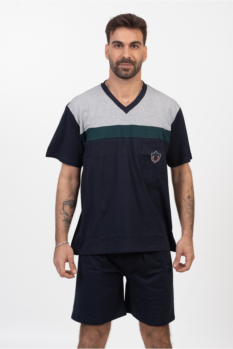 Herren Schlafanzug LION mit 2 Hosen Navy 01