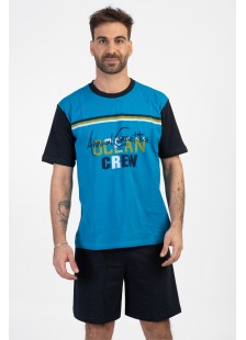 Herren Schlafanzug LION OCEAN CREW Blau Karo Herren Schlafanzug LION OCEAN CREW Blau Karo