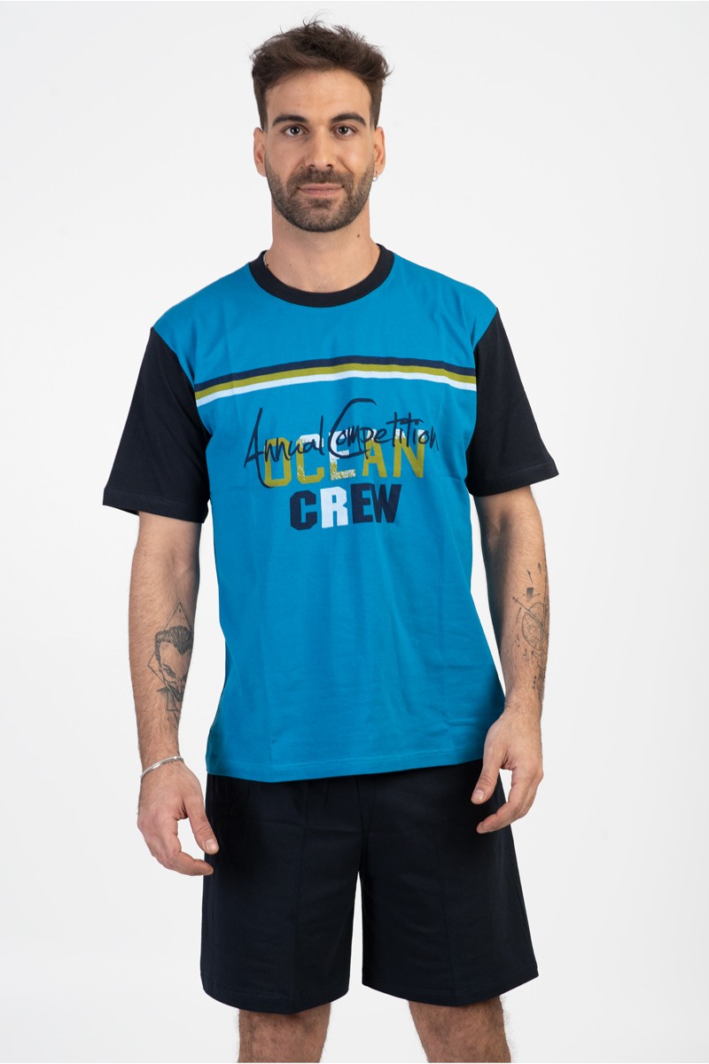 Herren Schlafanzug LION OCEAN CREW Blau Karo