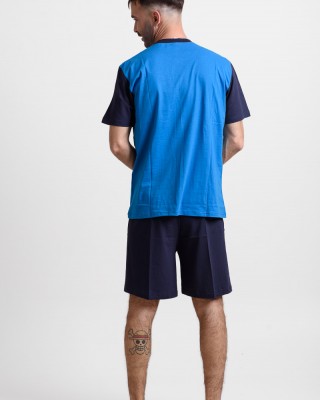 Herren Schlafanzug LION RESPECT Blau Karo