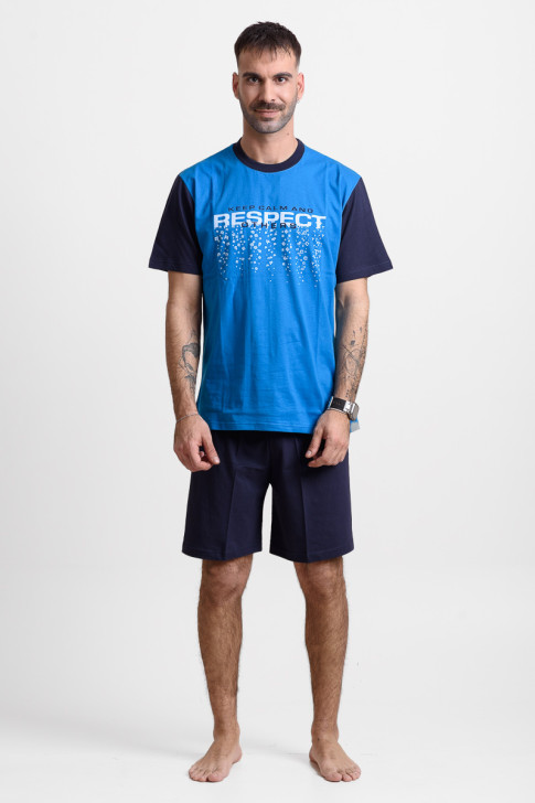 Herren Schlafanzug LION RESPECT Blau Karo