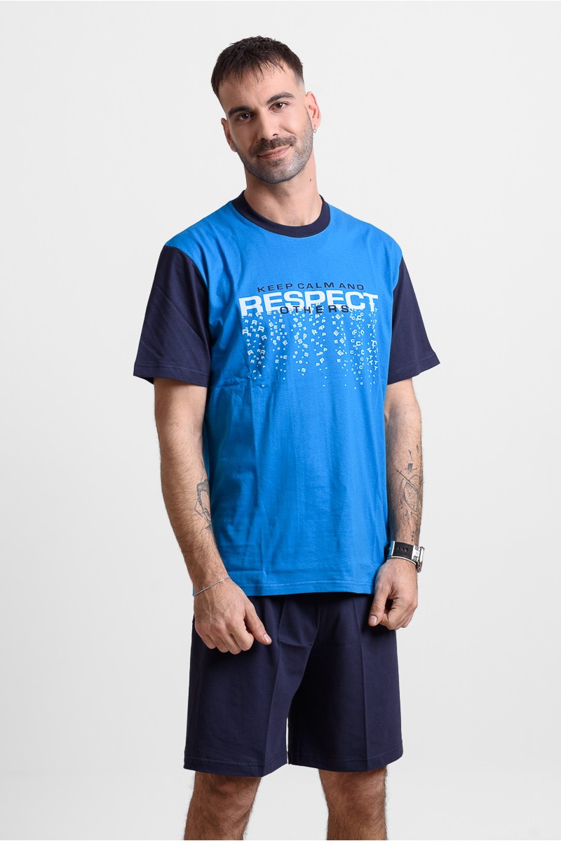 Herren Schlafanzug LION RESPECT Blau Karo