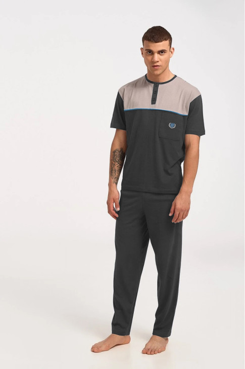 Herren Schlafanzug LION Große Größe Charcoal