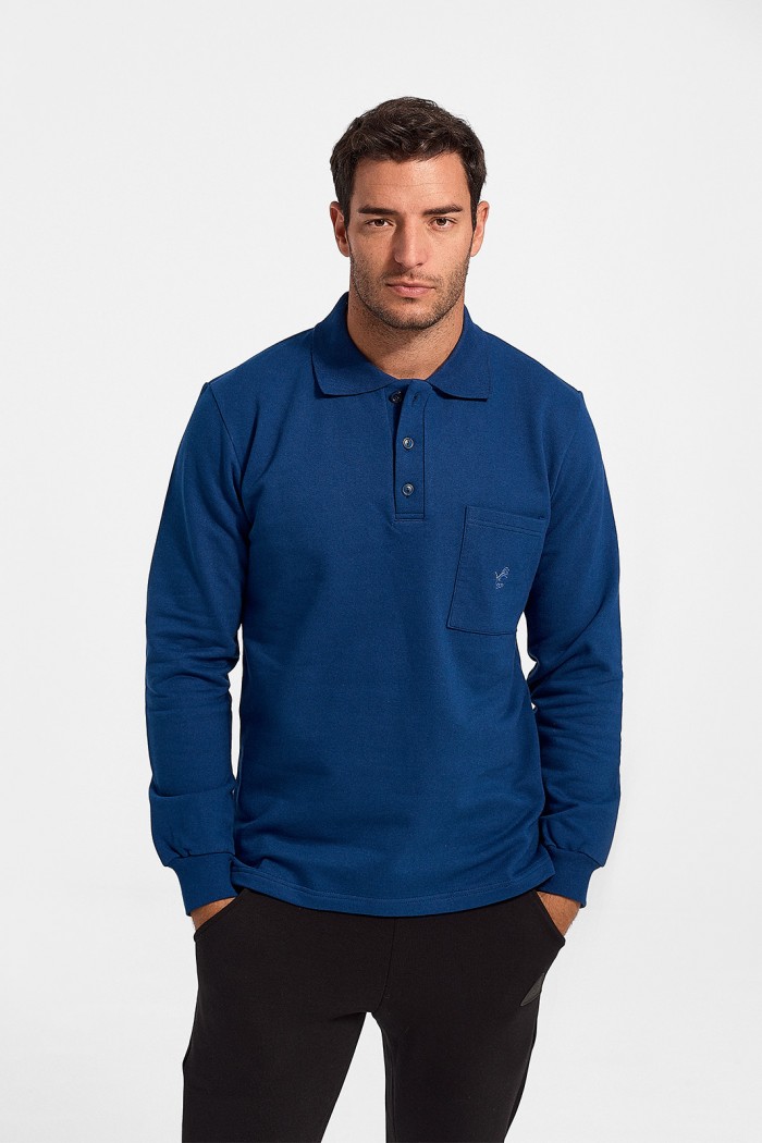 LION Sweatshirt mit Kragen und Tasche Blau Ruffle