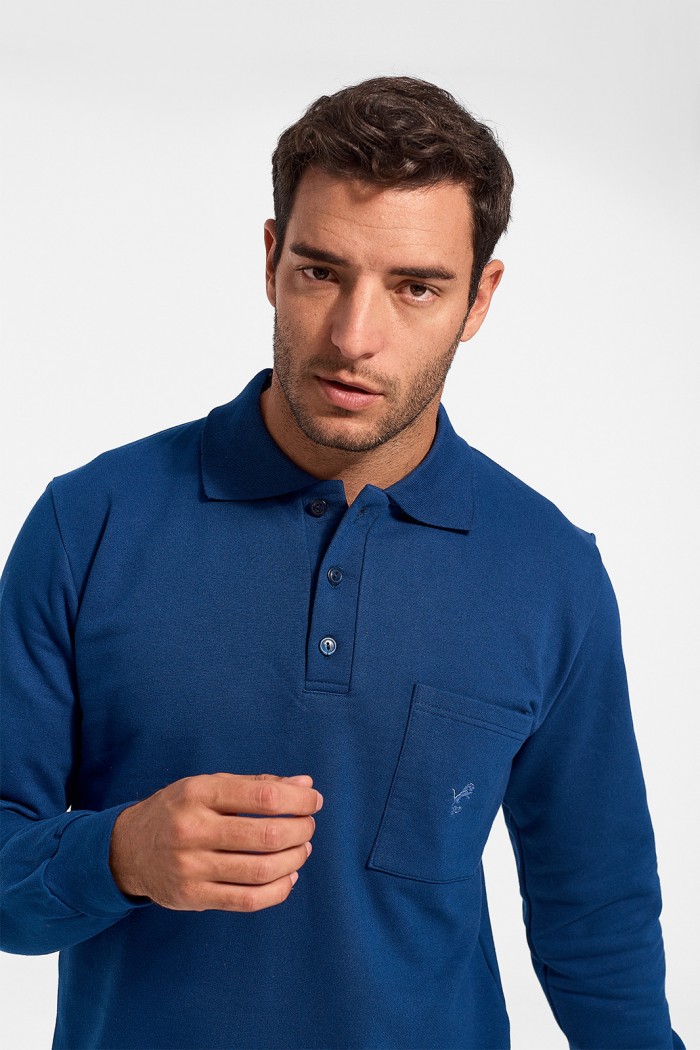 LION Sweatshirt mit Kragen und Tasche Blau Ruffle