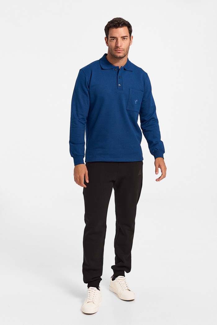 LION Sweatshirt mit Kragen und Tasche Blau Ruffle