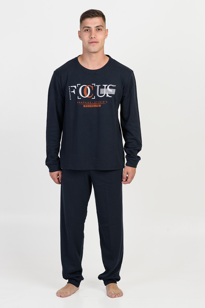 Herren-Herbstpyjama LION FOCUS Dunkelblau