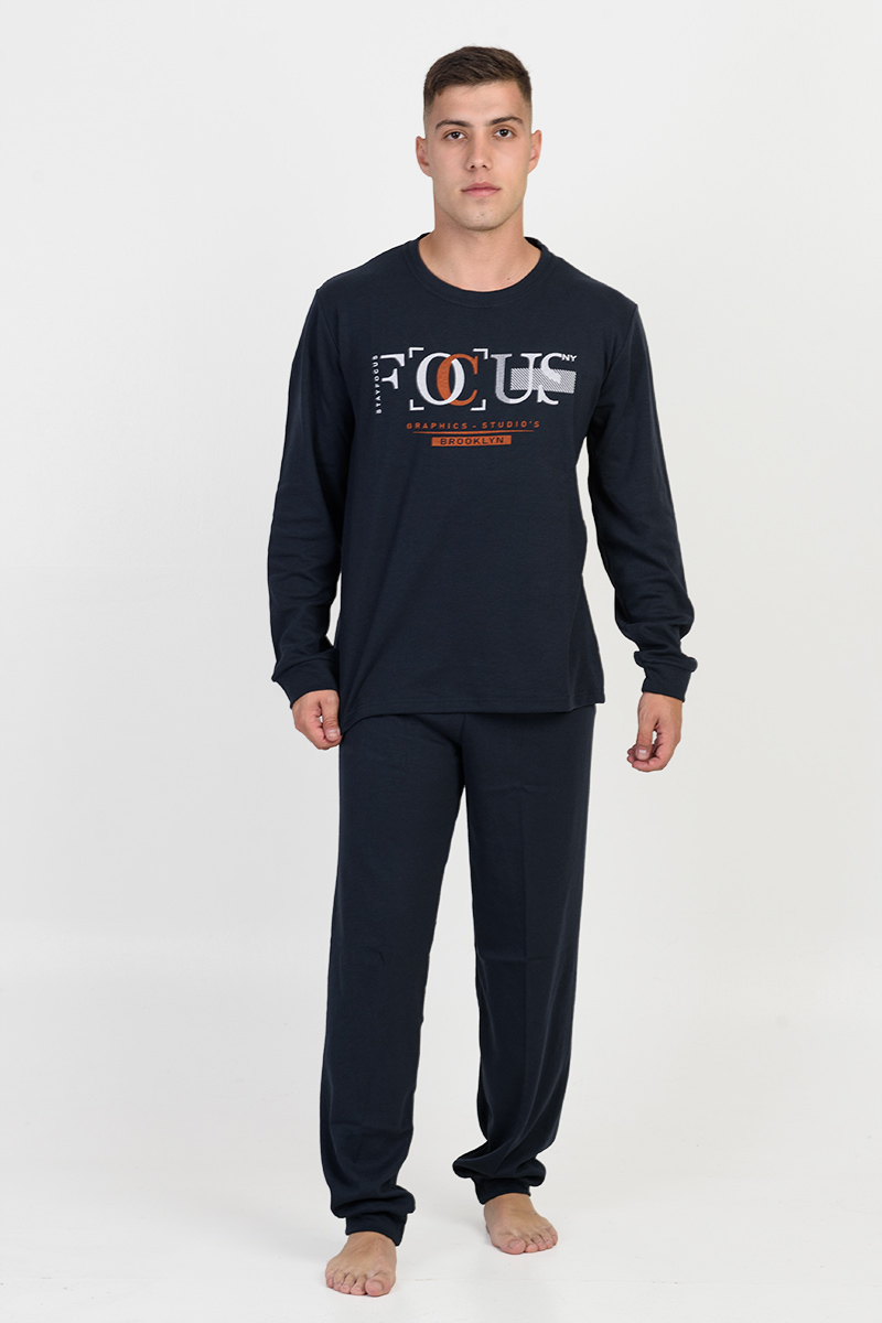 Herren-Herbstpyjama LION FOCUS Dunkelblau
