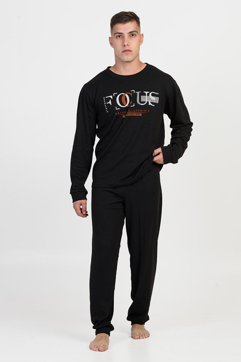 Herren-Herbstpyjama LION FOCUS Schwarz