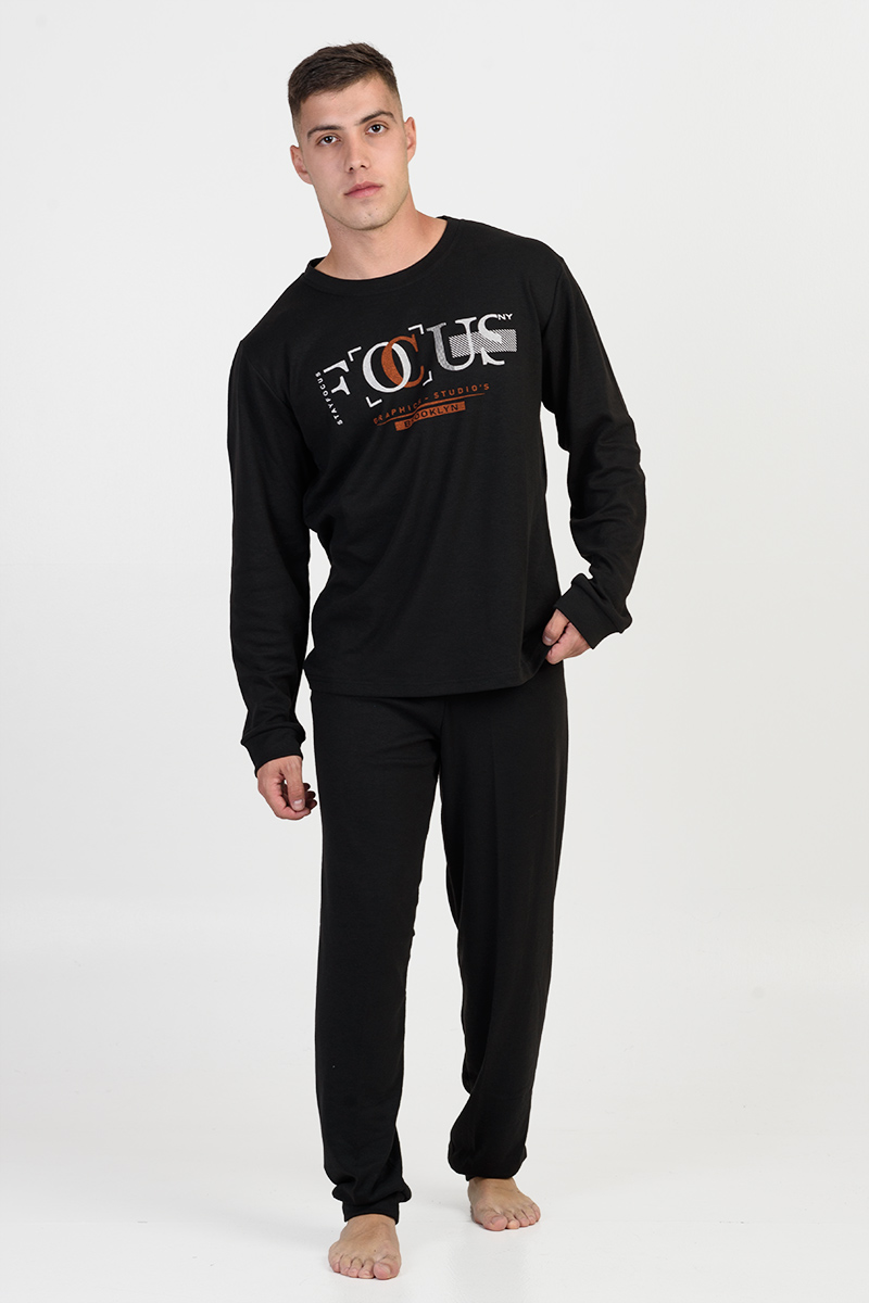 Herren-Herbstpyjama LION FOCUS Schwarz