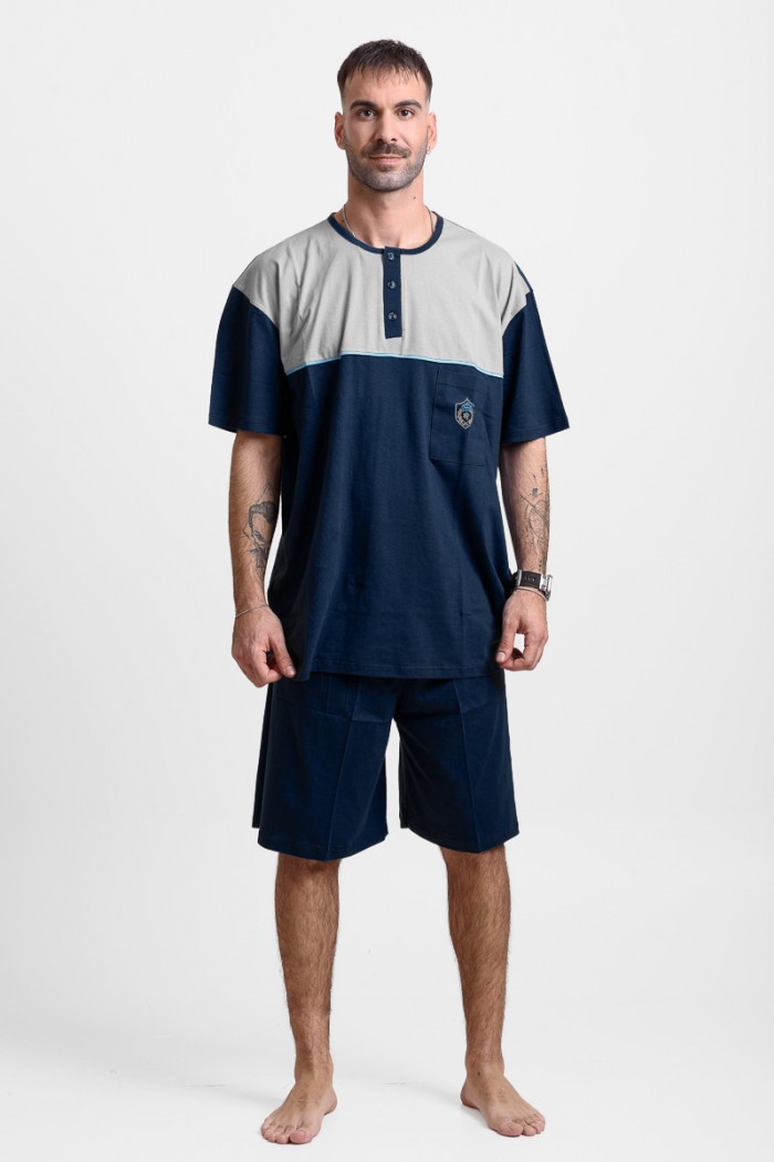 Men's pajamas with 2 trousers LION 25-200 PLUS SIZE BLUE DROPS